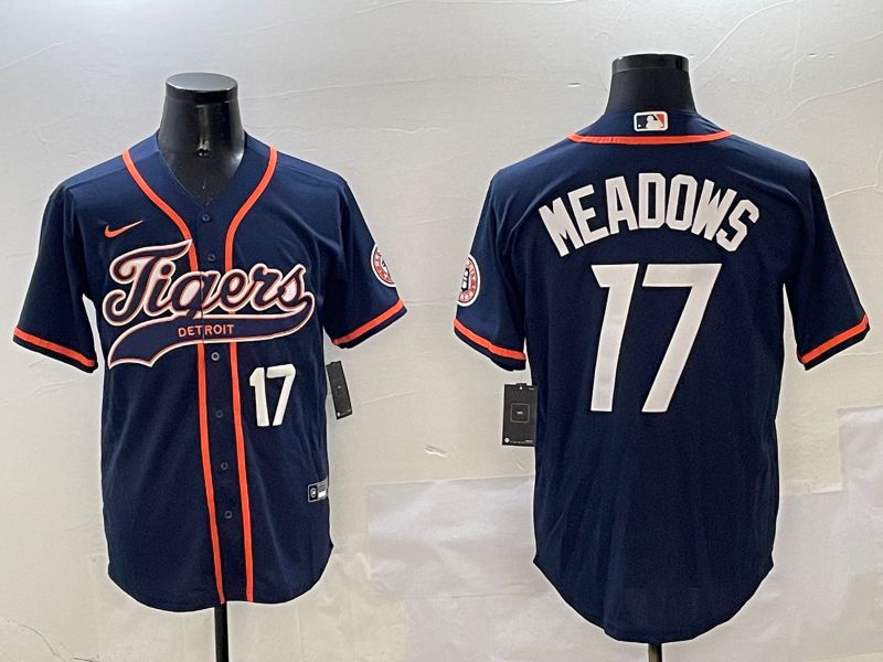 Men Detroit Tigers #17 Meadows Blue Jointly Name 2025 Nike MLB Jersey style 2
